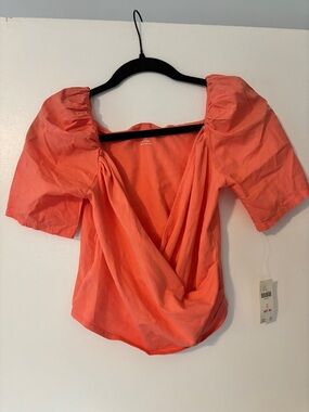 NWT Anthropologie Coral Puff Sleeve Wrap Top, Size XS